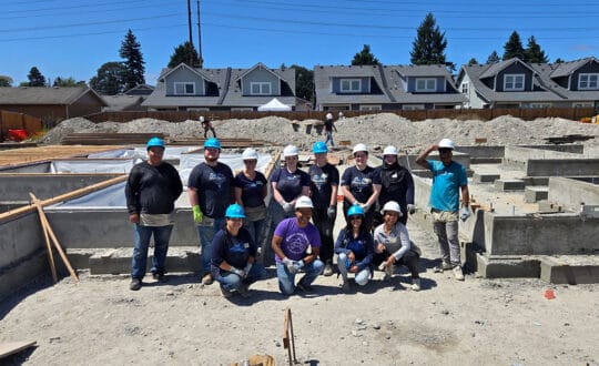 Sound crew at a Habitat for Humanity build project