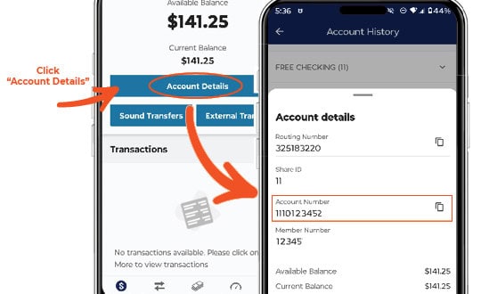 Account number in mobile banking
