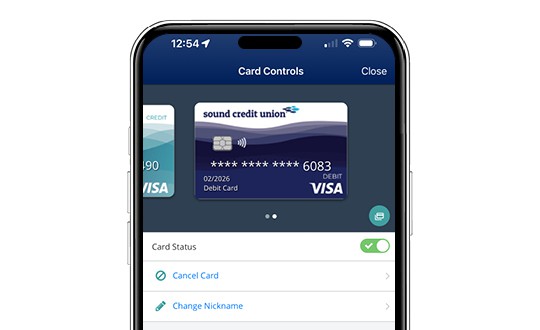 card controls screen in sound mobile app