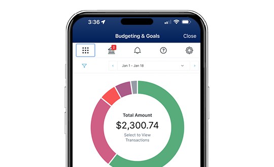 Example of money management tools in the sound credit union mobile app