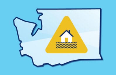 Washington state outline with flood warning graphic illustration