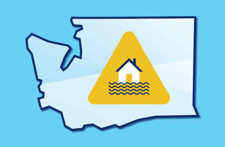 Washington state outline with flood warning graphic illustration