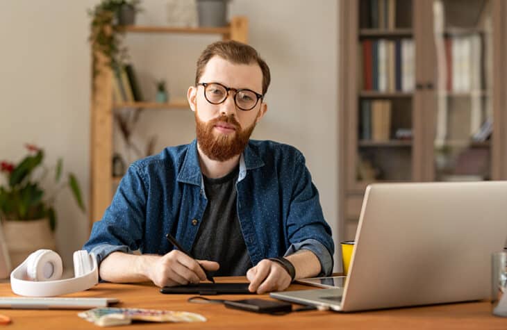 graphic artist working in home studio