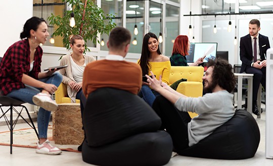 students collaborating on campus