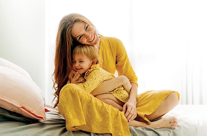 Mother and daughter at home