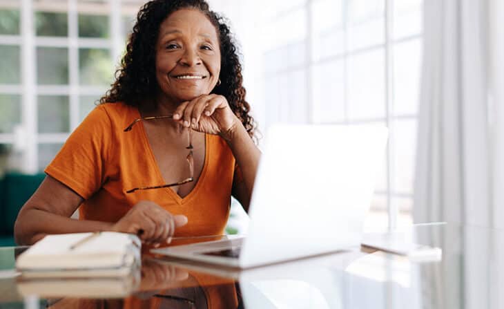 Casual businesswoman in home office
