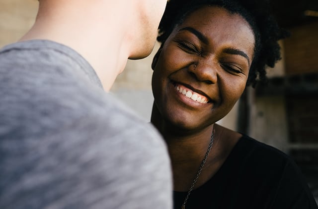 Two people talking